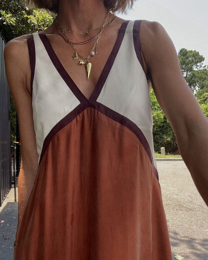 Women's V-Neck Colorblock Dress