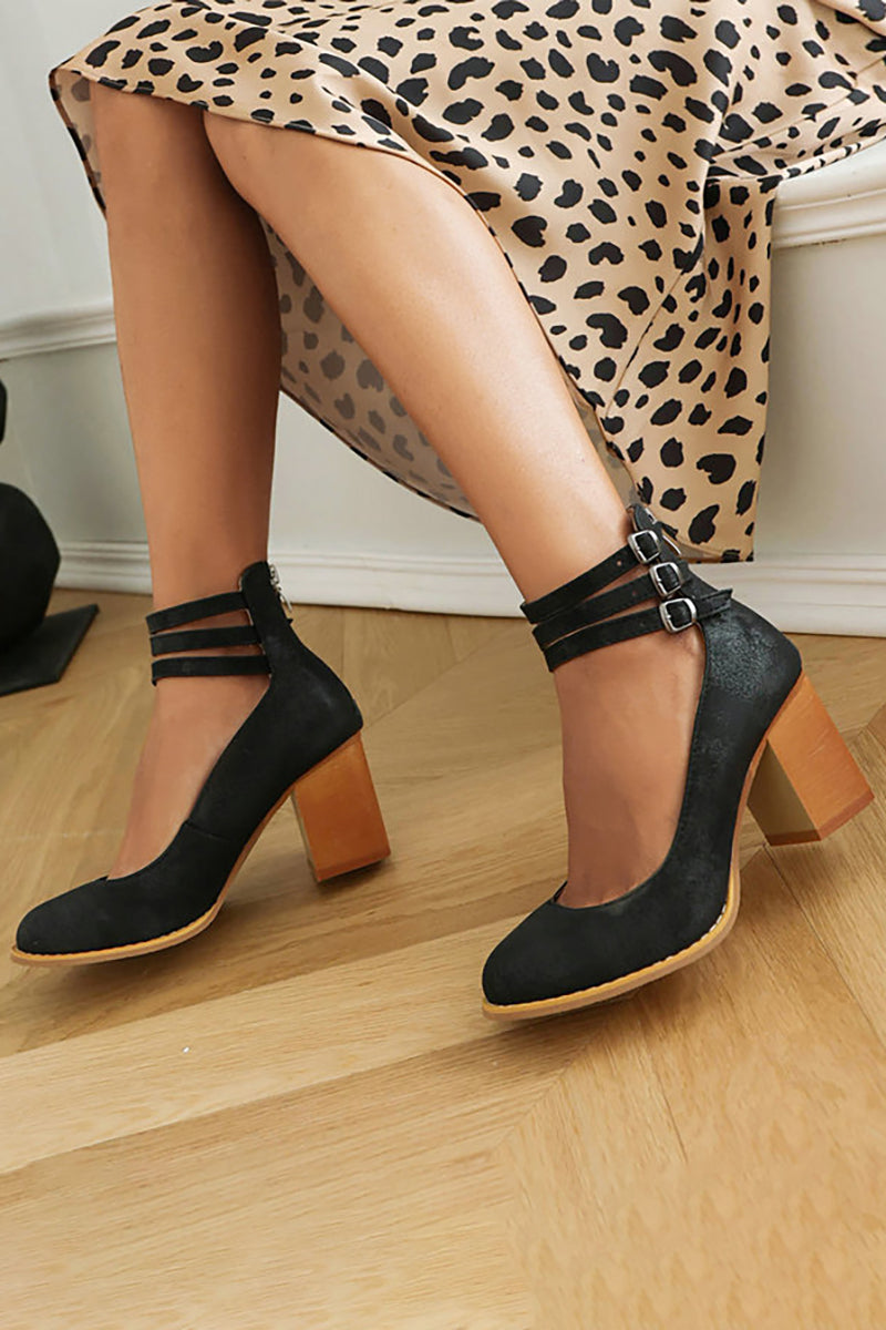 Women's Ankle Strap Sandals Smooth Thick Heel