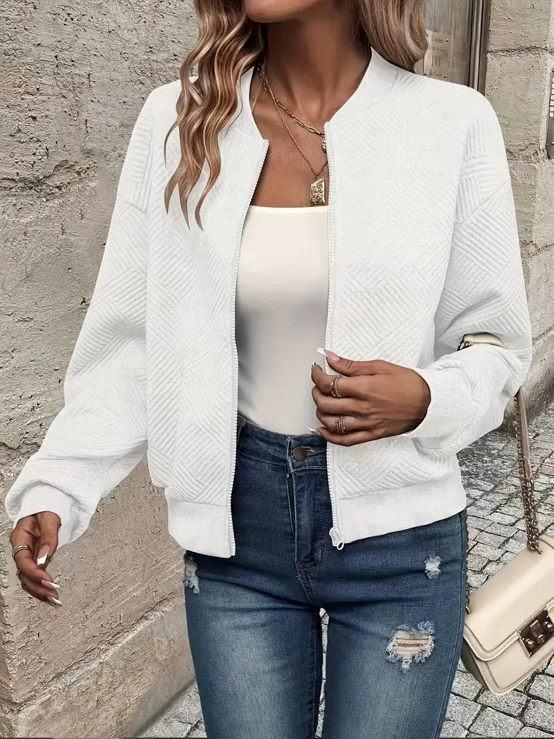 Women's Zip-Up Cardigan Textured Ribbed Long Sleeve