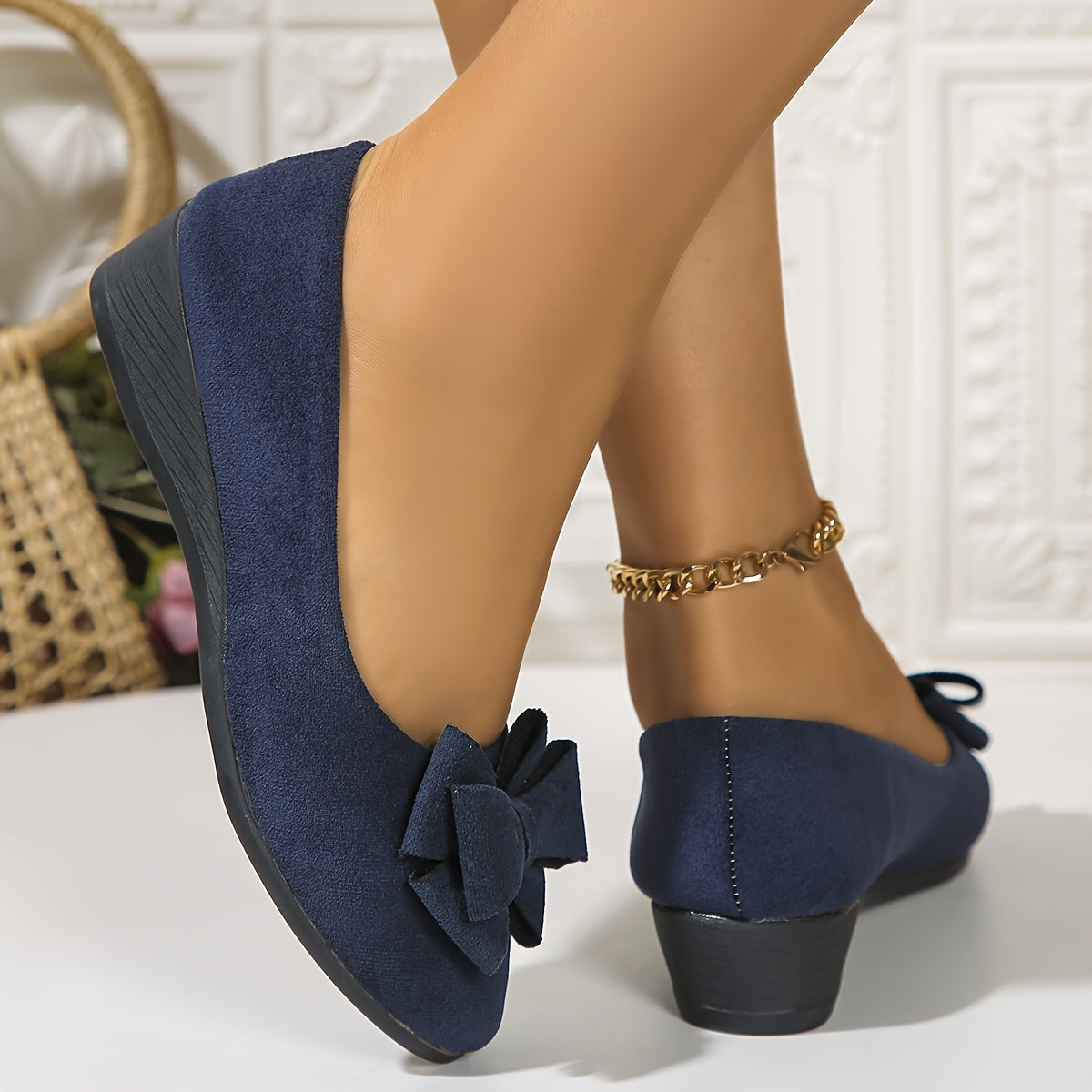 Women's Ballet Flats Slip-On Round Toe Bow Detail