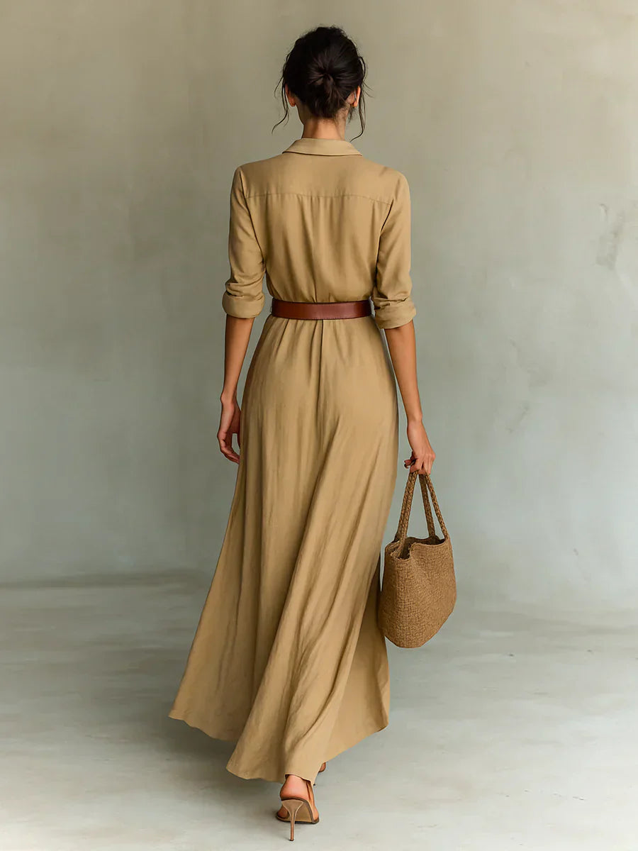 Women's Long Sleeve Maxi Dress Belted