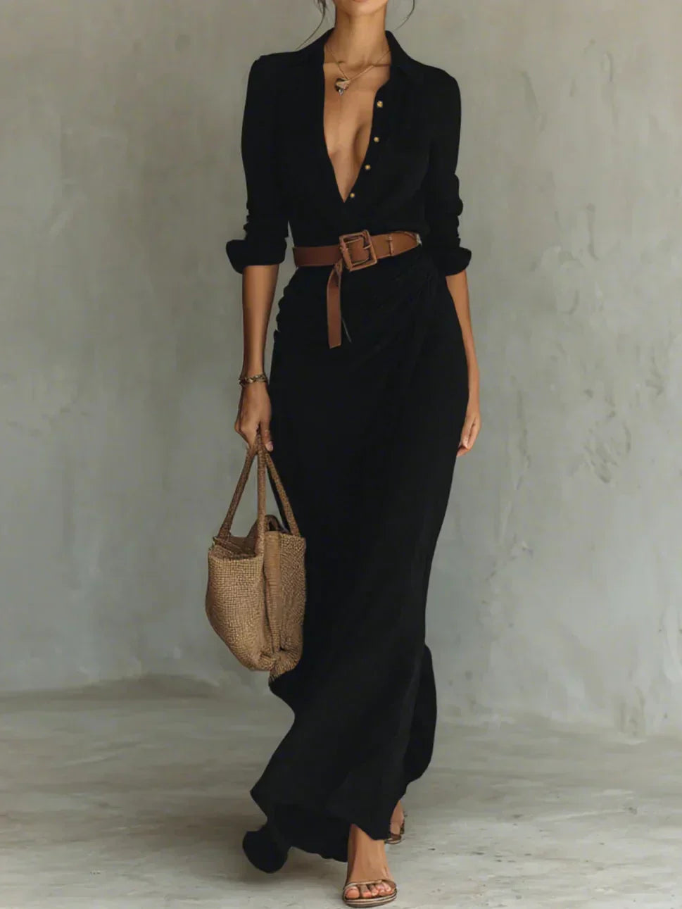 Women's V-Neck Structured Dress