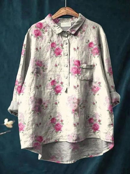 Women's Floral Print Blouse Button-Front