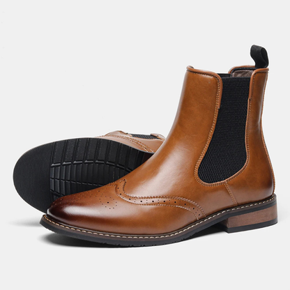 Men's Leather Chelsea Boots Elastic Sides Brown - Vonnera