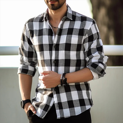 Men's Plaid Button-Up Shirt Casual Cotton