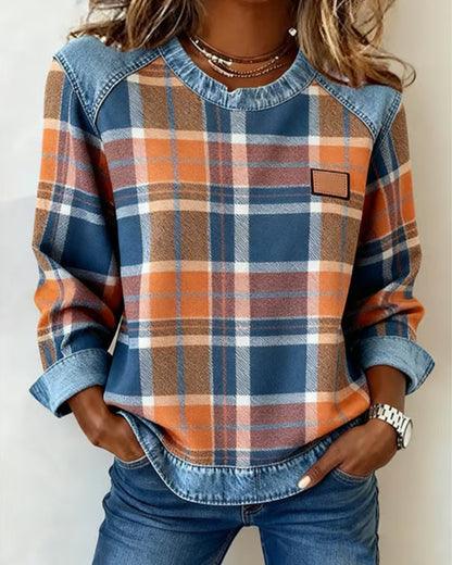 Ainsley™ | Sweatshirt with Checkered Patchwork