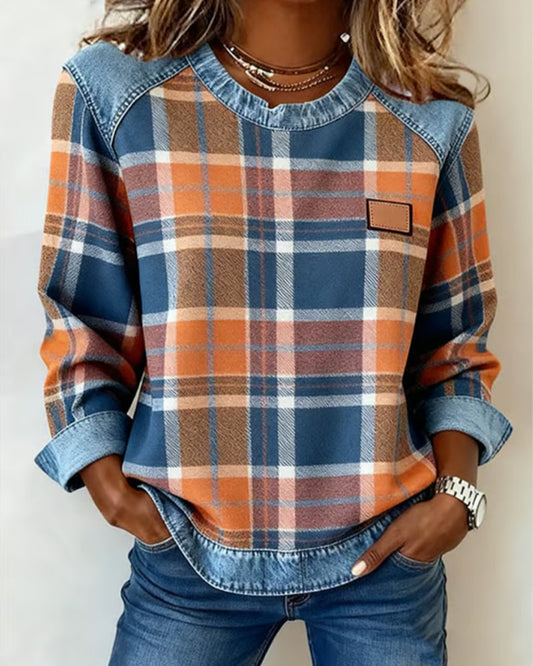 Ainsley™ | Sweatshirt with Checkered Patchwork