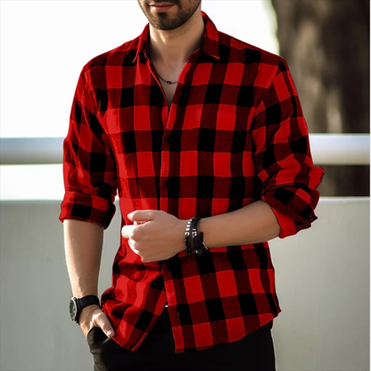 Men's Plaid Button-Up Shirt Casual Cotton