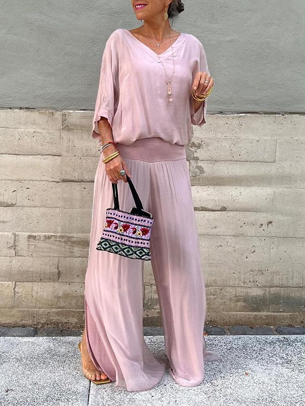Women's V-Neck Jumpsuit Wide Leg Batwing Sleeve Olive