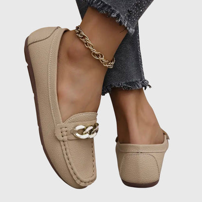 Women's Slip-On Loafers Gold Chain Detail Flat Shoes