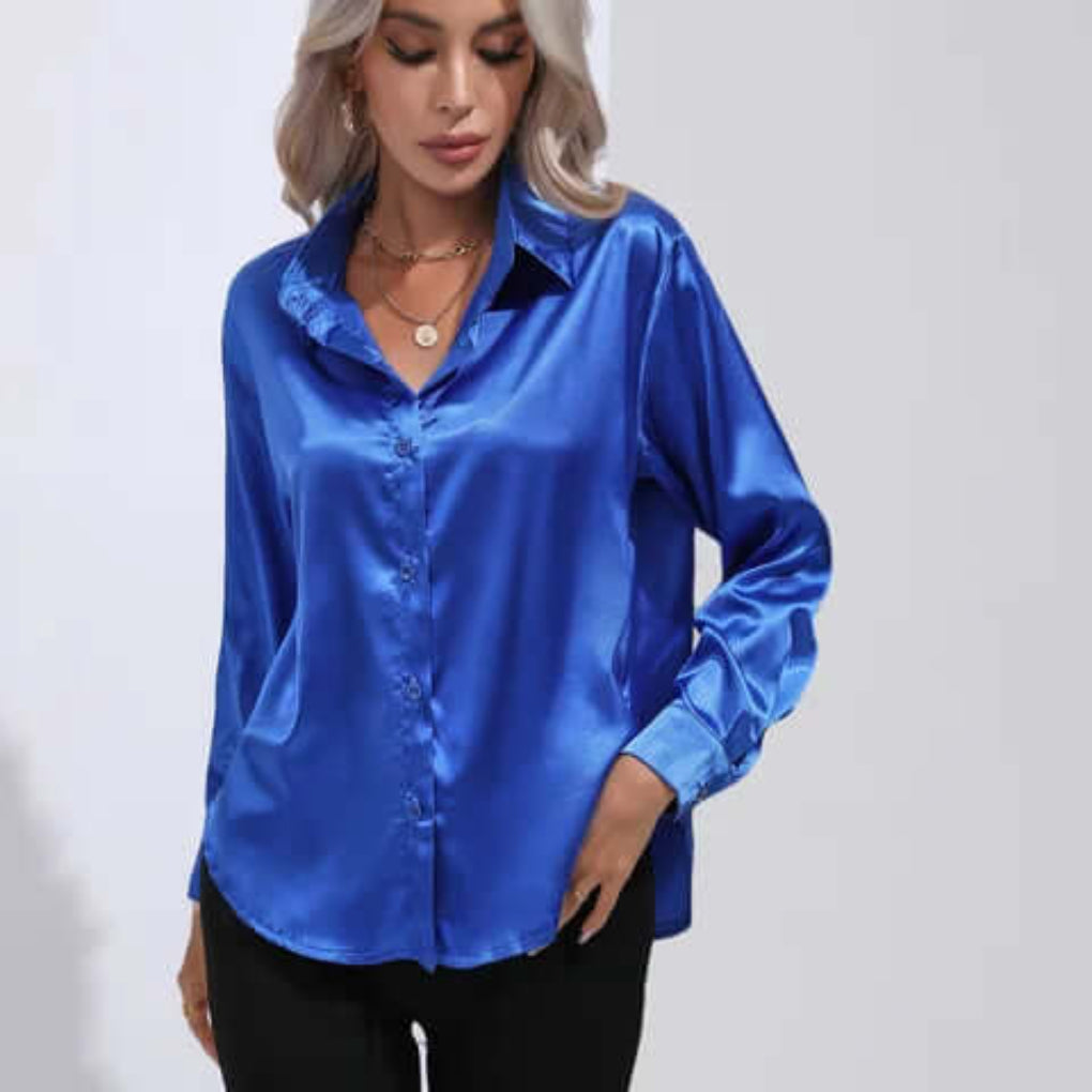 Women's Satin Long Sleeve Blouse Loose Fit - Vonnera