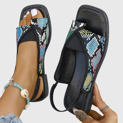 Zara | Women's Square Toe Colorblock Slip-On Flat Sandals