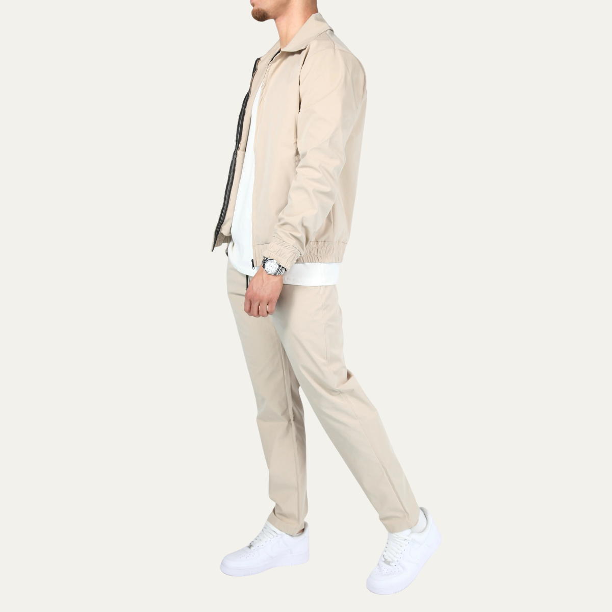 Men's Cotton Jacket Pants Set Lightweight Apricot