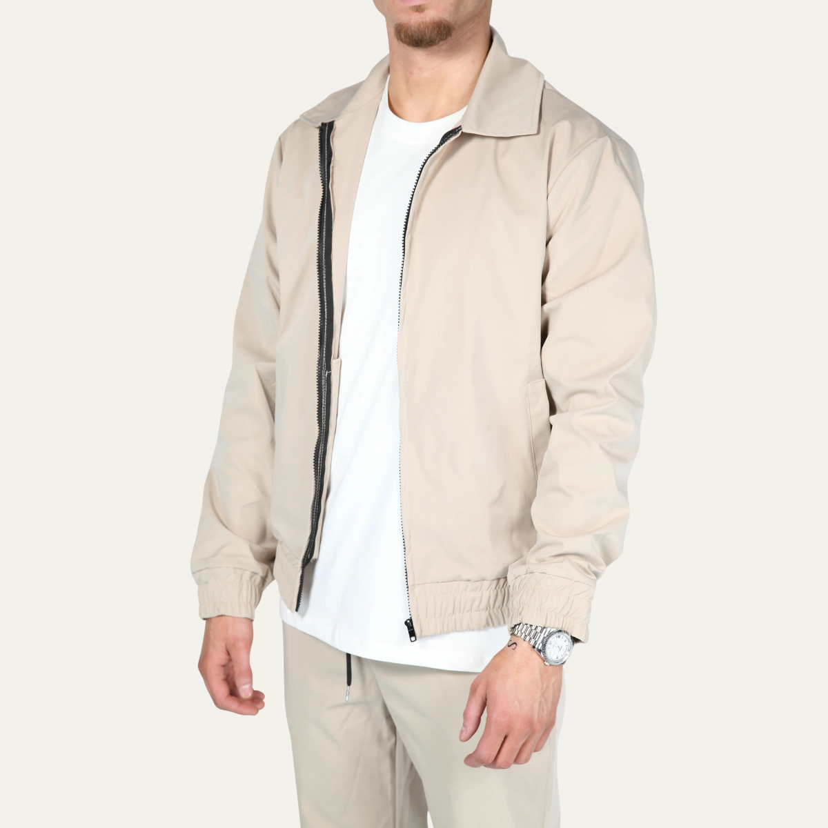Men's Cotton Jacket Pants Set Lightweight Apricot