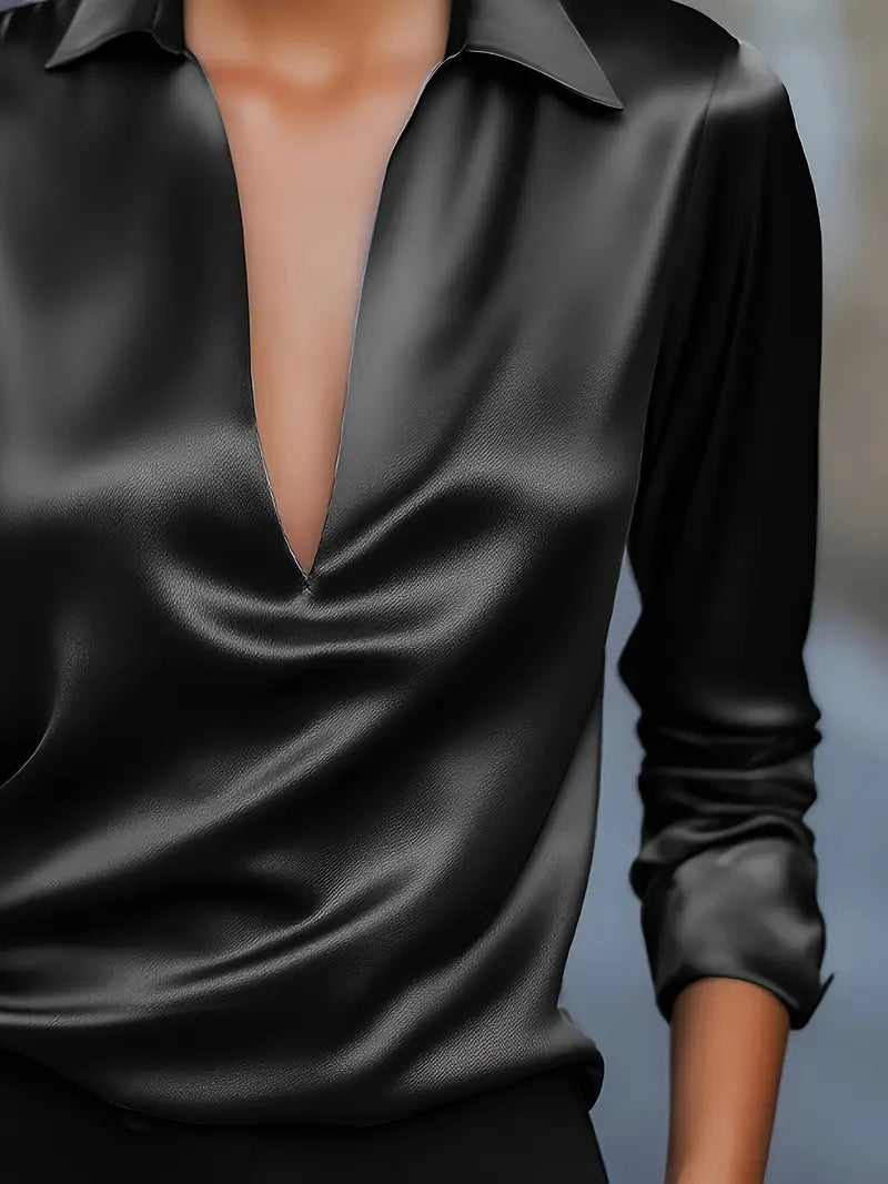 Women's V-Neck Satin Blouse