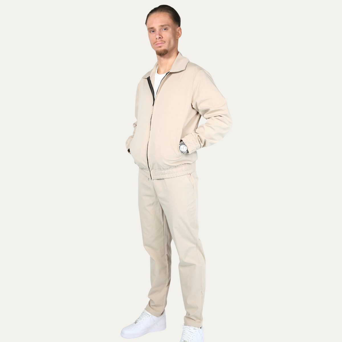 Men's Cotton Jacket Pants Set Lightweight Apricot