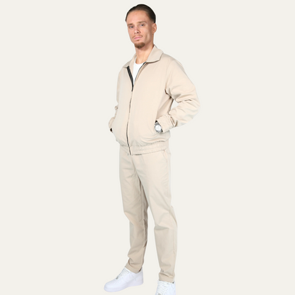Men's Cotton Jacket Pants Set Lightweight Apricot