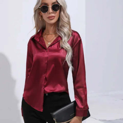 Women's Long Sleeve Satin Blouse Loose Fit