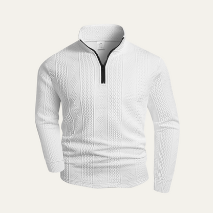 Men's White Quarter Zip Knit Sweater - Vonnera