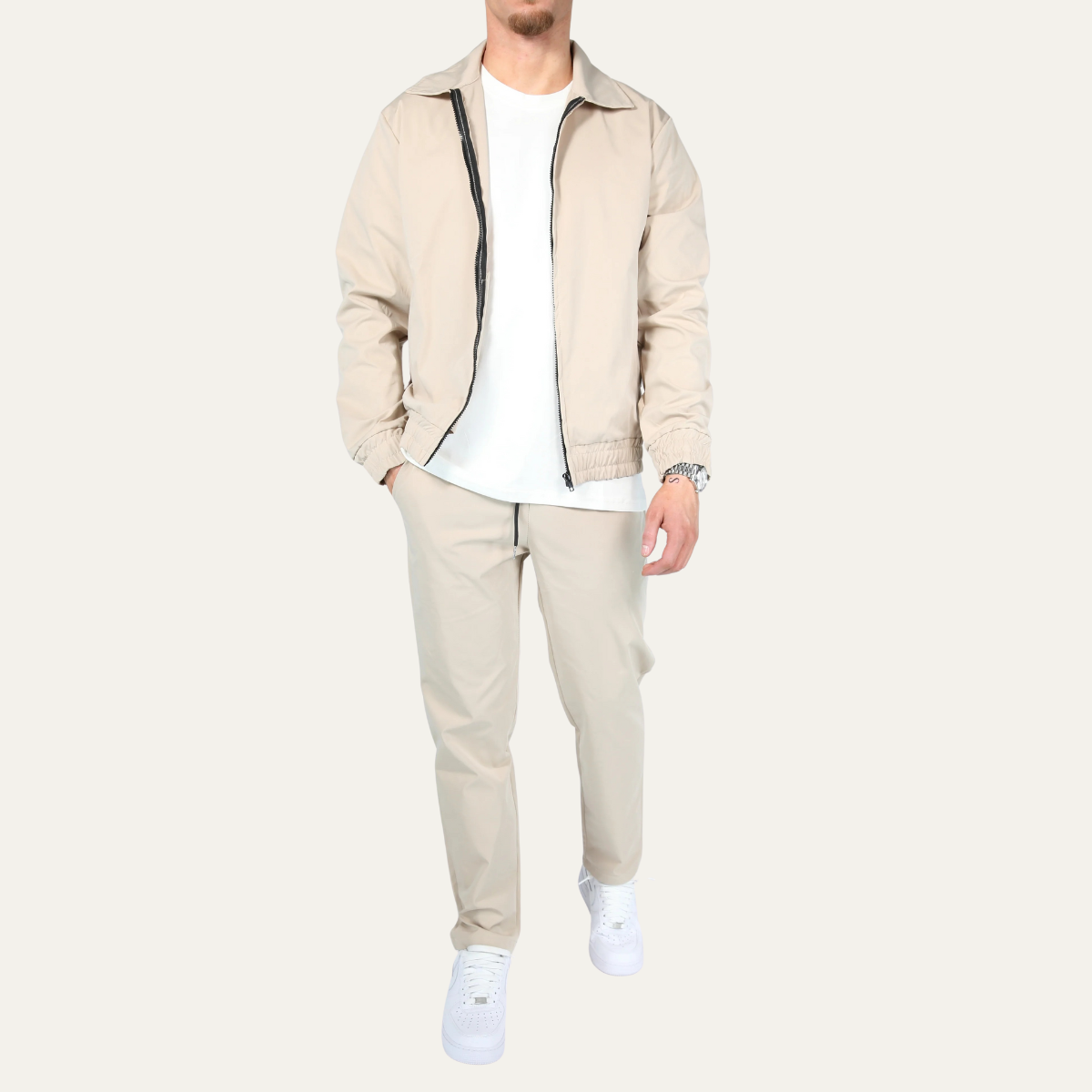 Men's Cotton Jacket Pants Set Lightweight Apricot