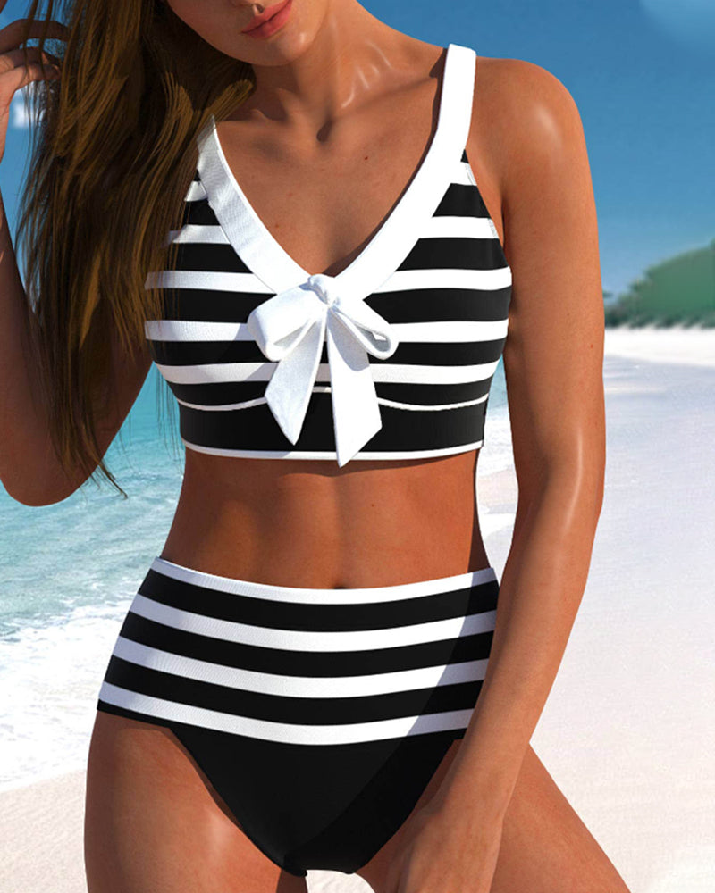 Women's High Waist Striped Bikini Set - Vonnera