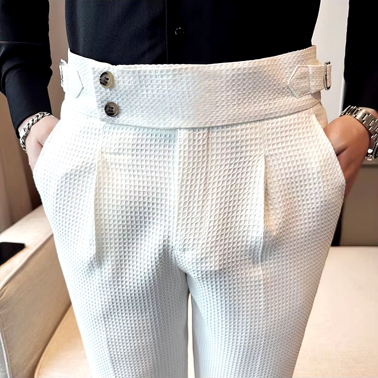 Men's Pleated Trousers Textured Front