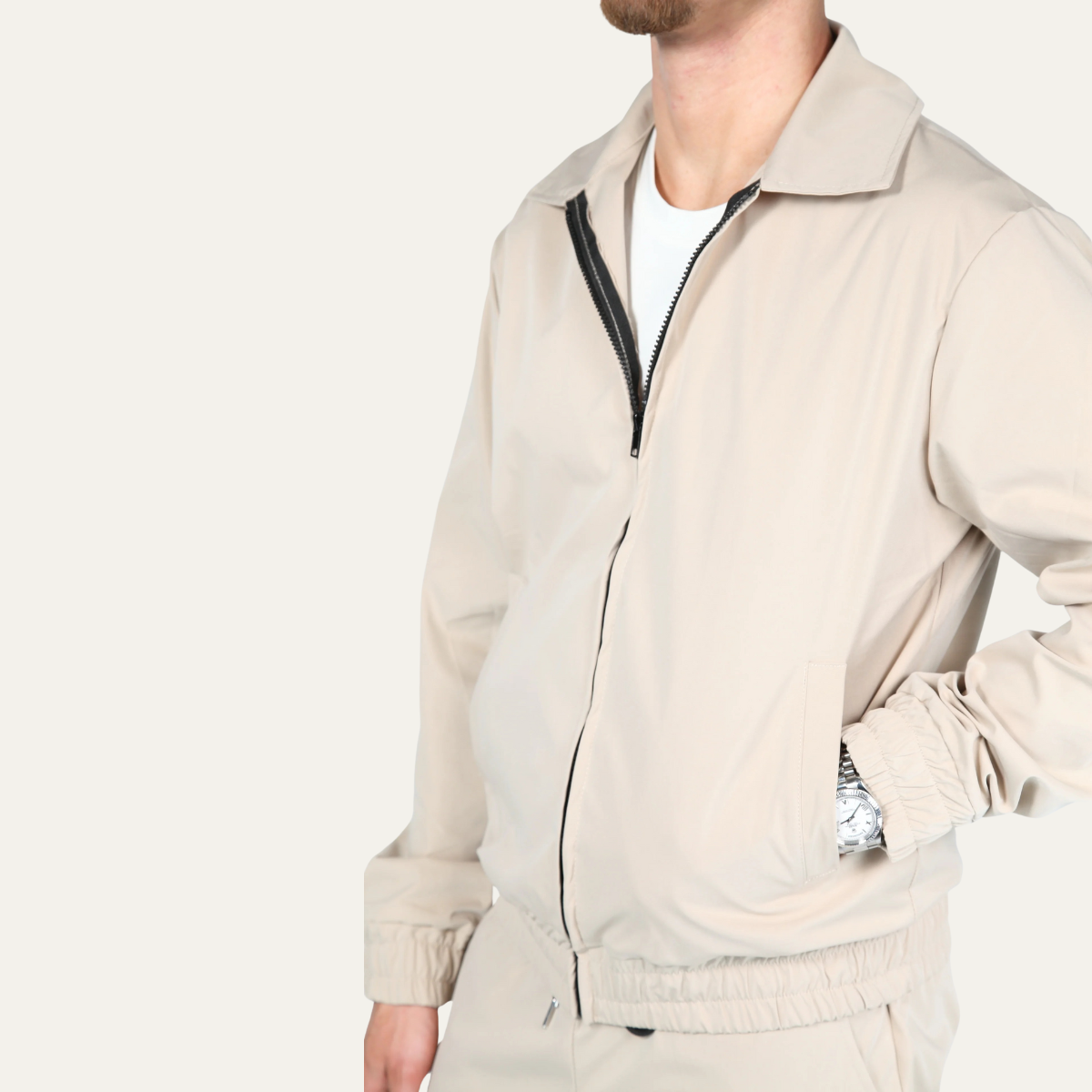 Men's Cotton Jacket Pants Set Lightweight Apricot