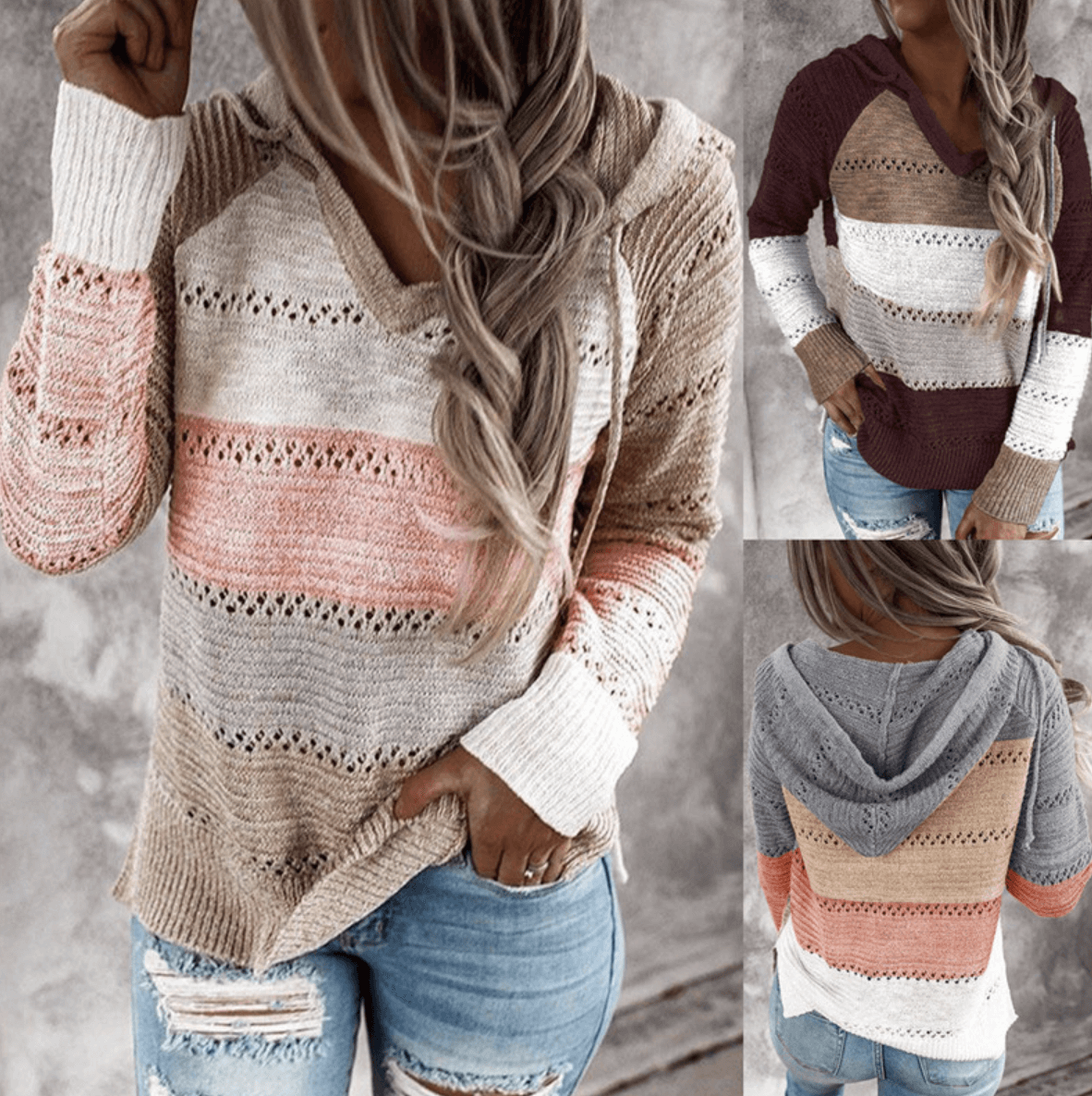 Women Striped Knit Sweater - Vonnera