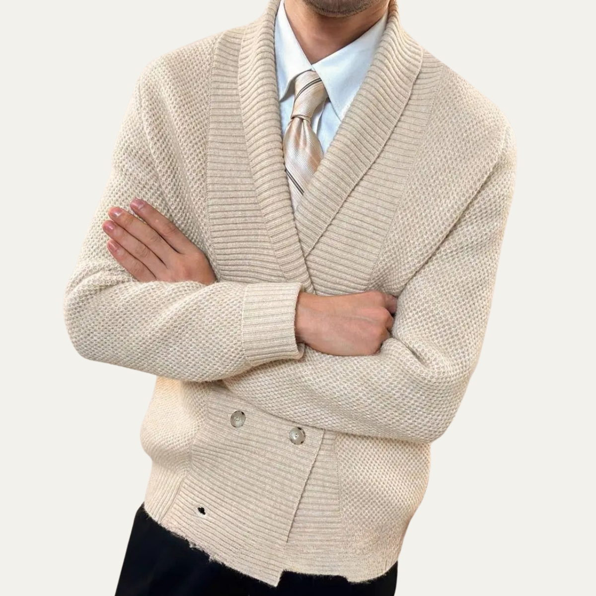 Men's Double Breasted Cardigan Chunky Knit Shawl Collar Wool
