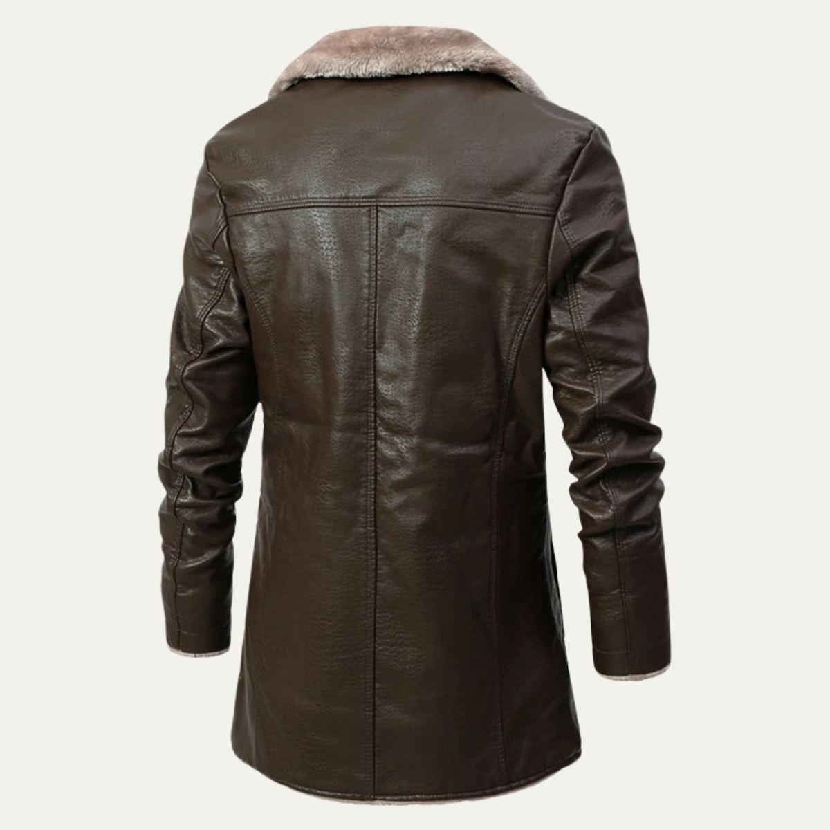 Men's Leather Winter Coat Fur Lined Brown