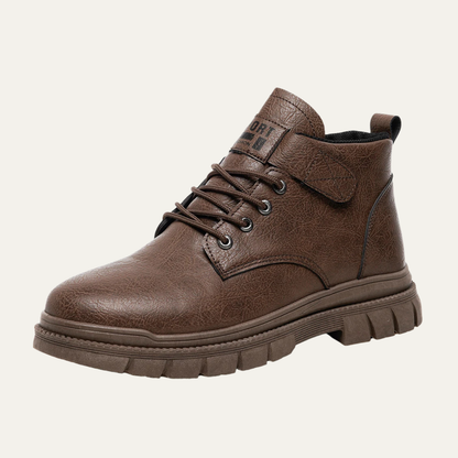 Men's Leather Ankle Boots Rugged Lace Up Outdoor - Vonnera