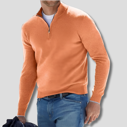 Men's Cotton Pullover Sweater Zipper Collar