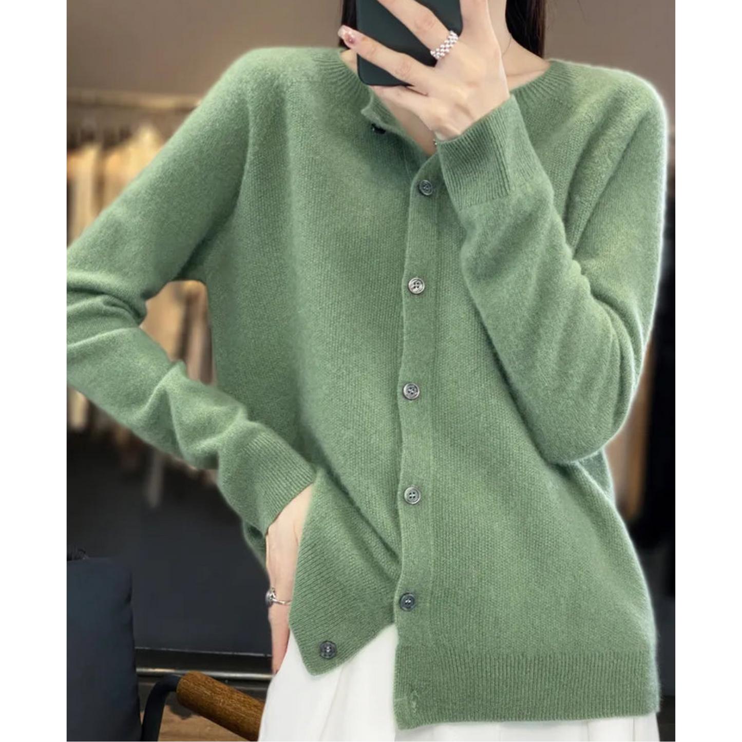 Women's Soft Knit Cardigan Round Neck Button Closure
