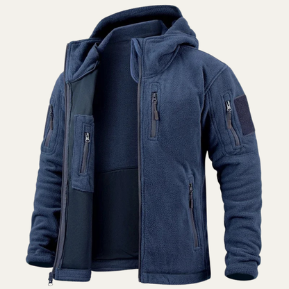 Men's Tactical Fleece Jacket With Hood And Multi Pockets