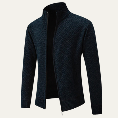 Men's Knit Jacket Diamond Pattern Stand Collar