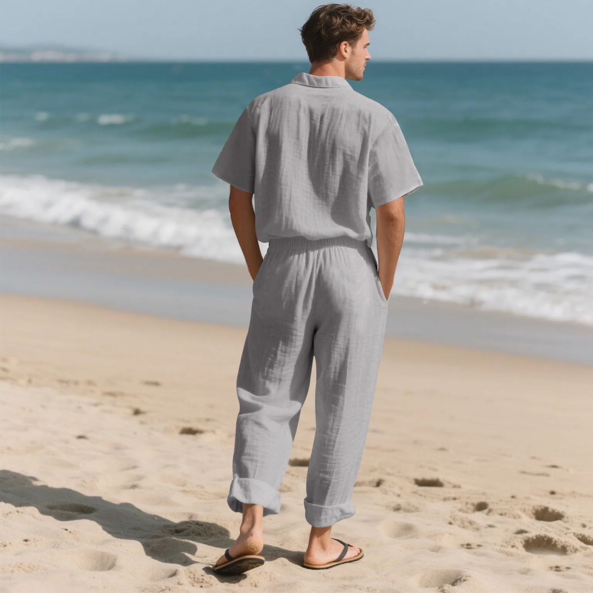Men's Lightweight Casual Two Piece Suit Shirt Pants