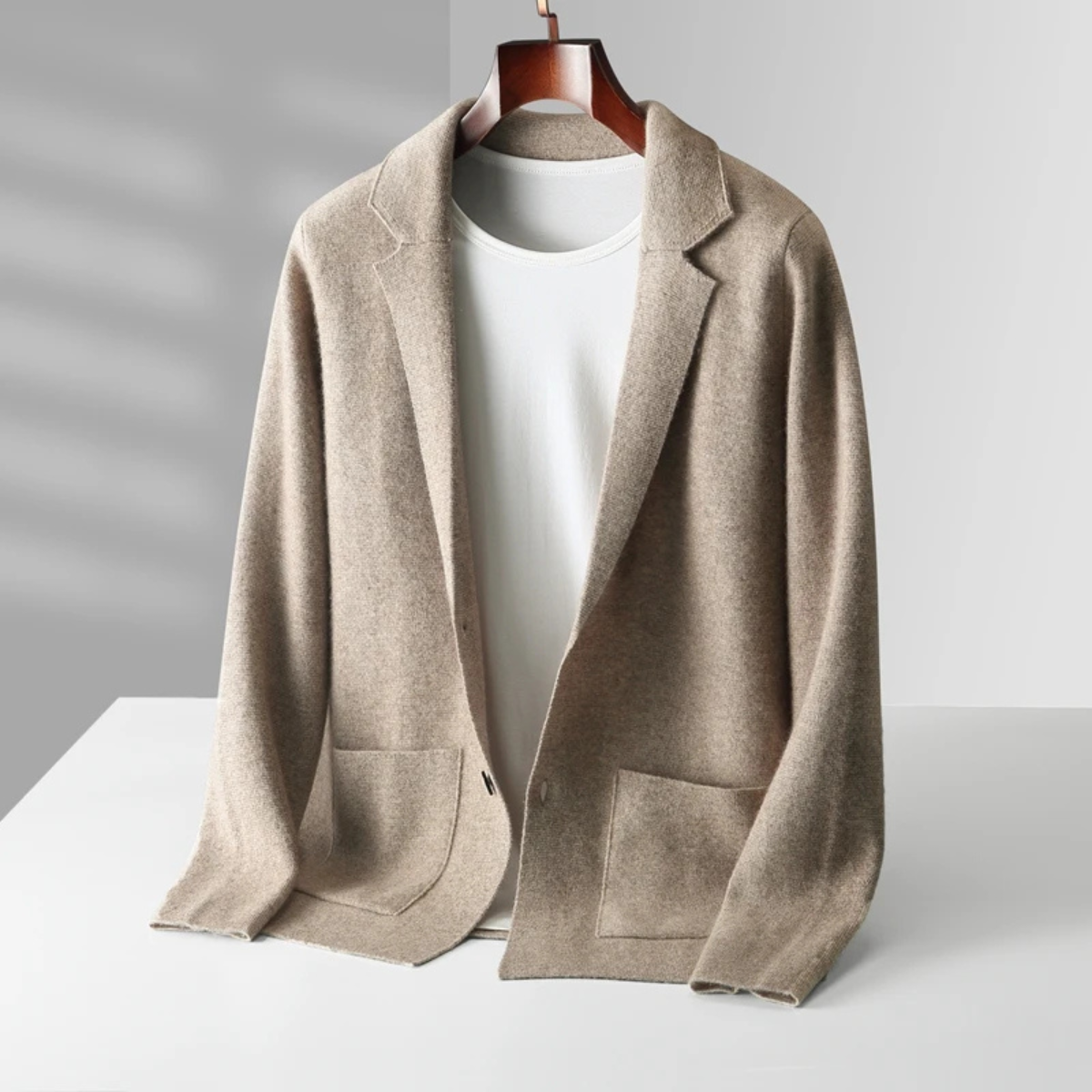 Men's Merino Wool Cardigan Soft Knit Collar Charcoal
