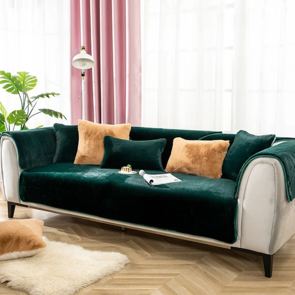 Faux Fur Sectional Sofa Cover Soft Plush Beige