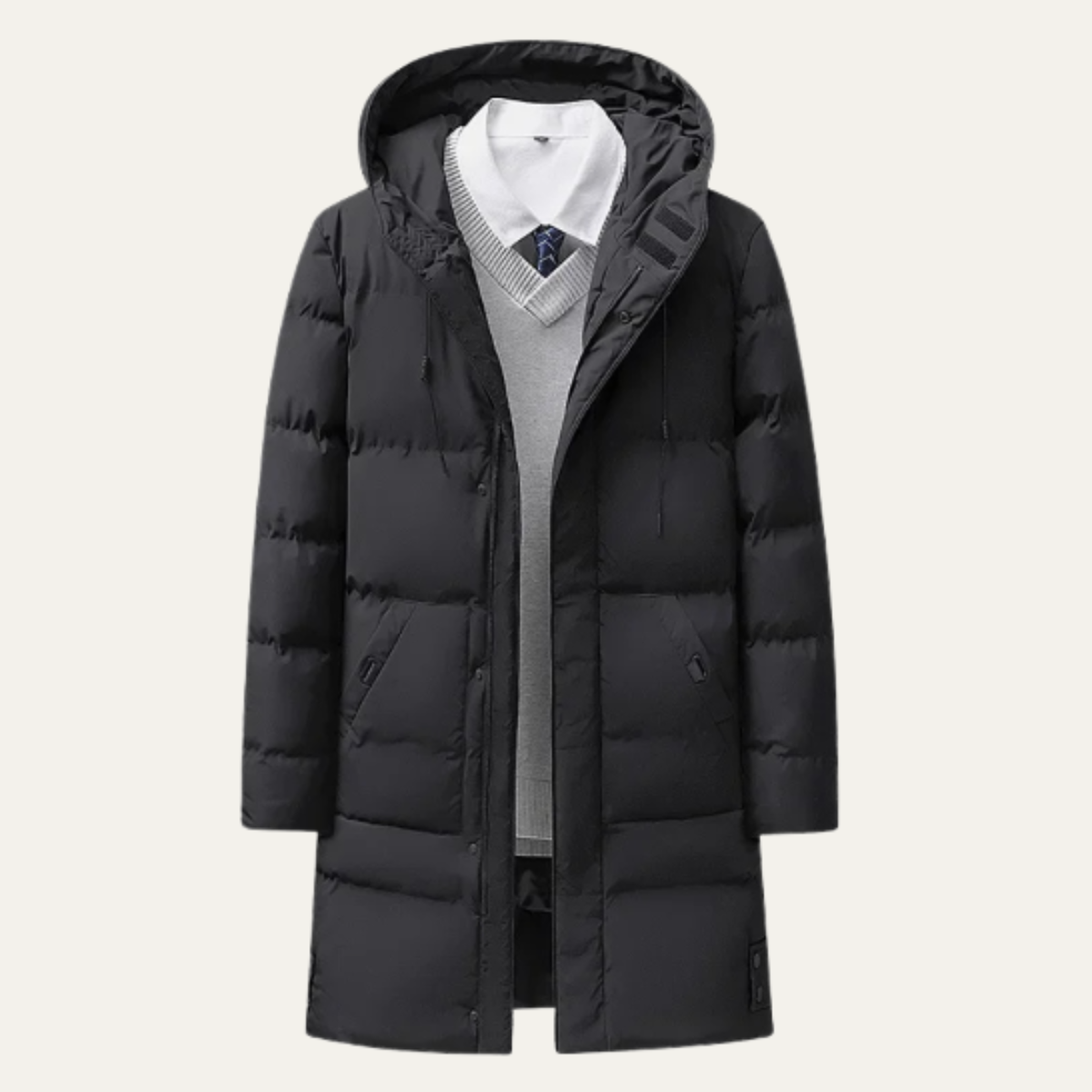Men's Long Hooded Puffer Jacket Cotton Padding - Vonnera