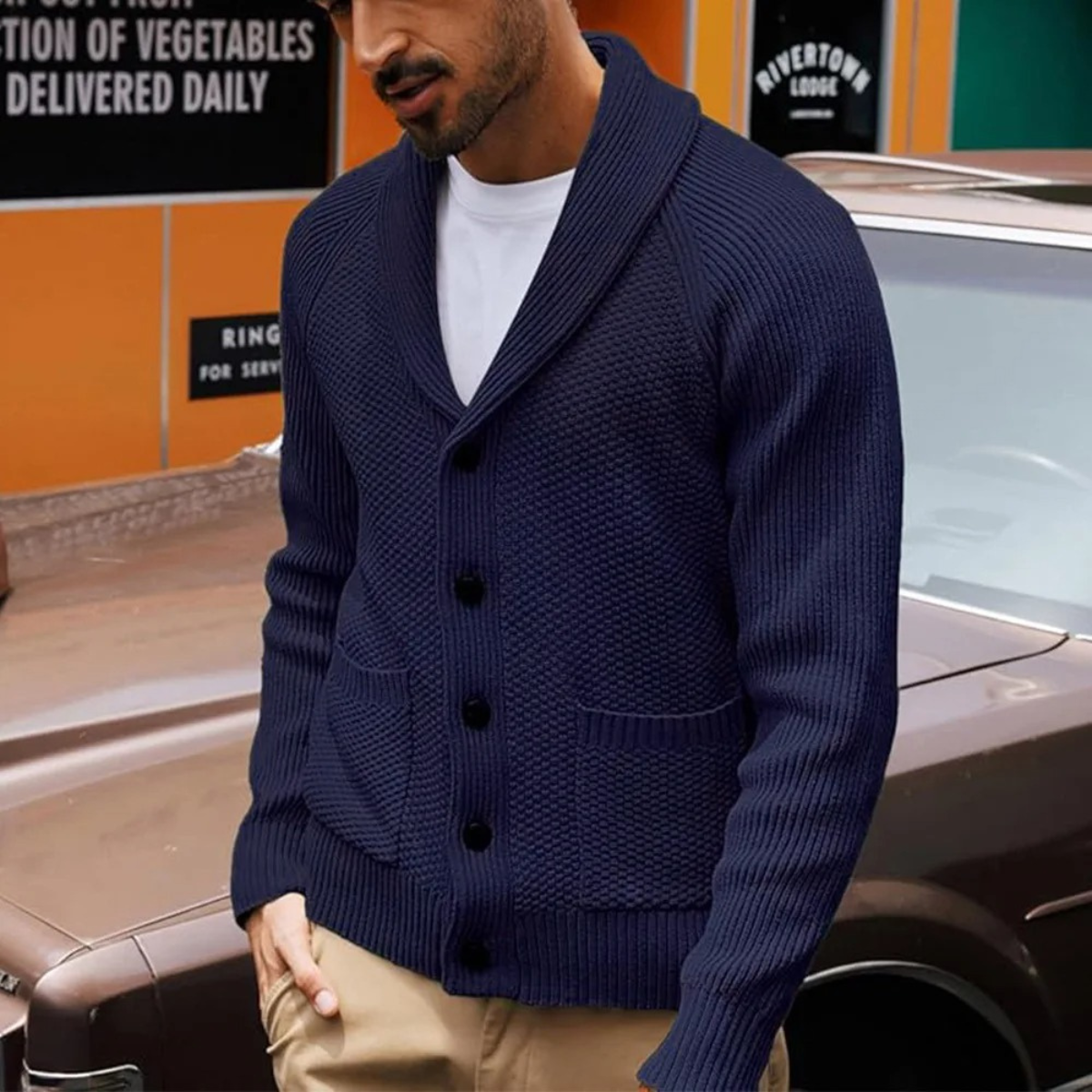 Men's Shawl Collar Cardigan Button Up Sweater