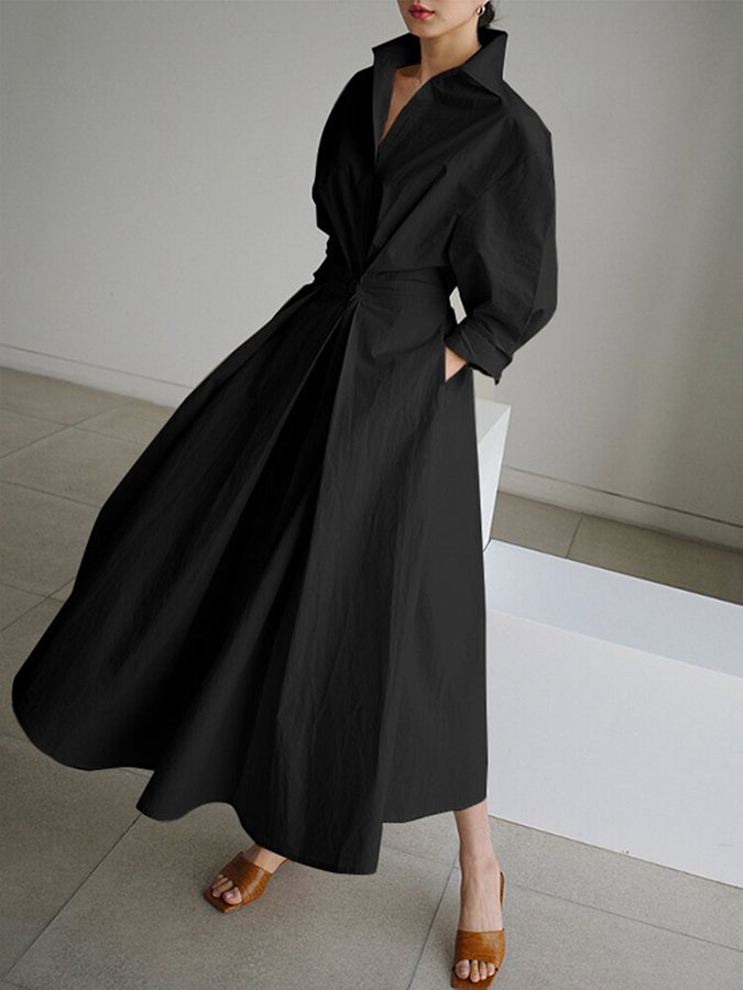 Women's Chic Midi Dress Button Front Closure