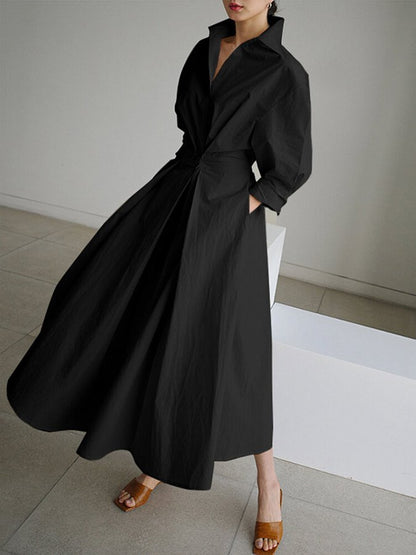 Women's Chic Midi Dress Button Front Closure