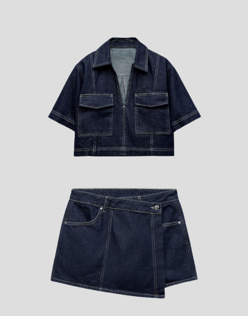 Women's Denim Two-Piece Set Skirt