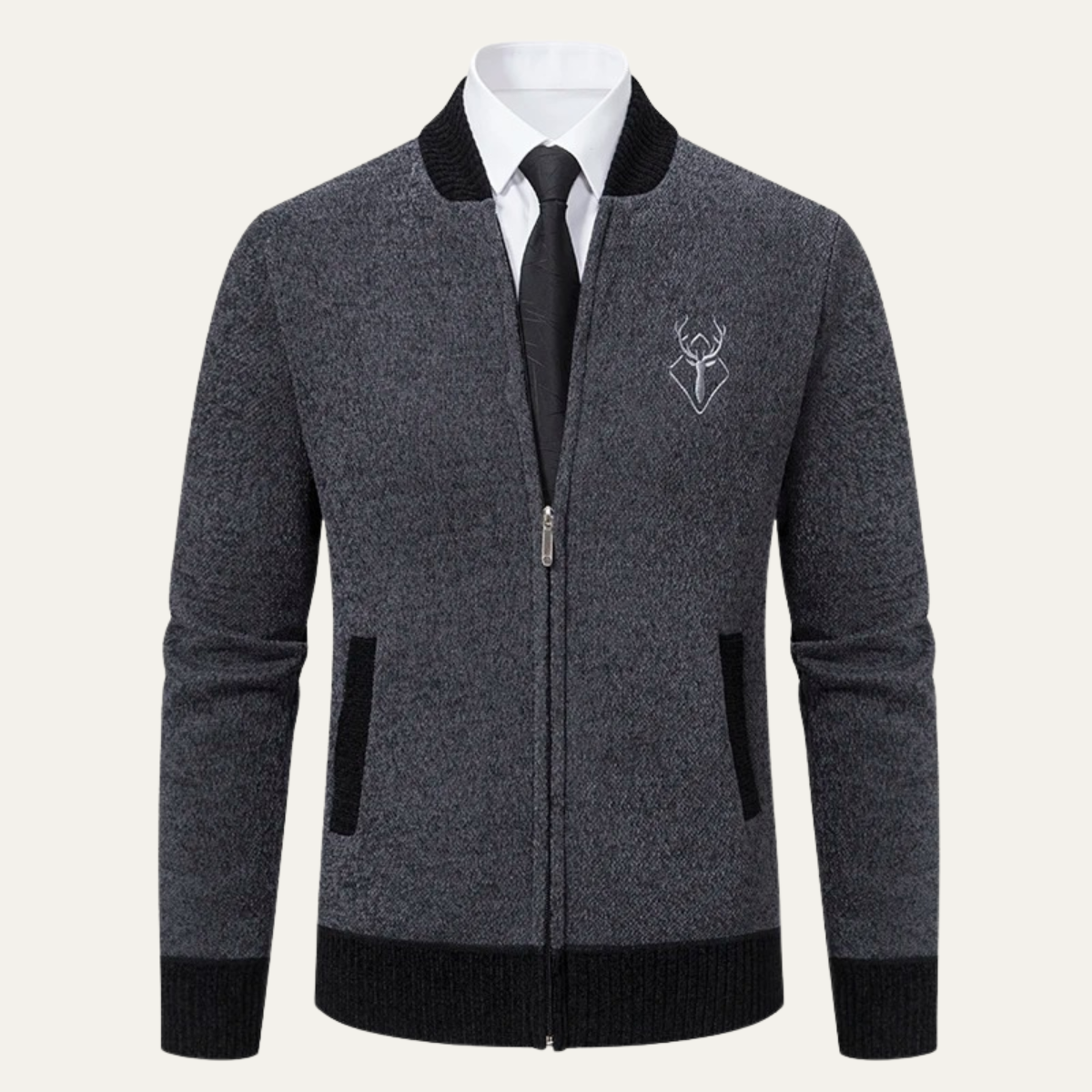 Men's Embroidered Knit Zip Sweater