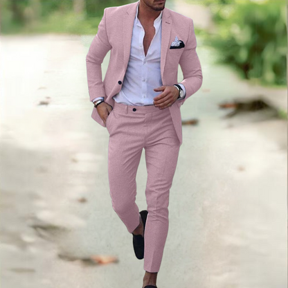 Men's 2 Piece Suit Buttoned Jacket Pants