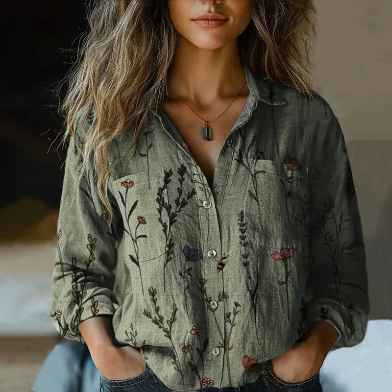 Women's Long Sleeve Vintage Print Blouse