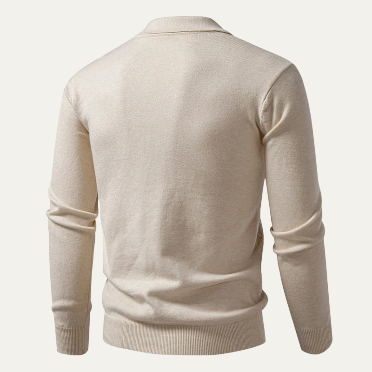 Men's Cotton Polo Sweater Soft Knit Beige