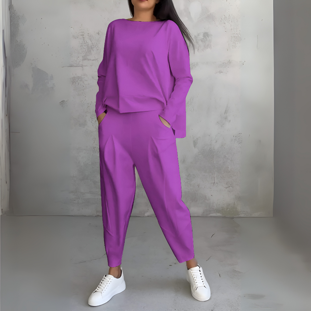 Women's Two Piece Leisure Suit Round Neck Long Sleeves