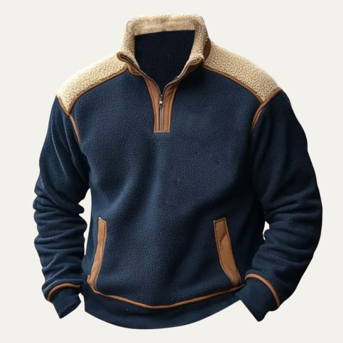 Men's Color Block Sherpa Fleece Half Zip Sweater