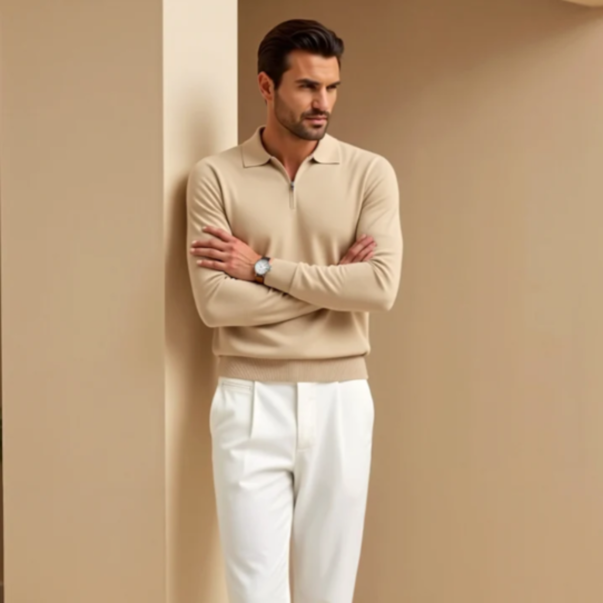 Men's Quarter Zip Knit Polo Sweater
